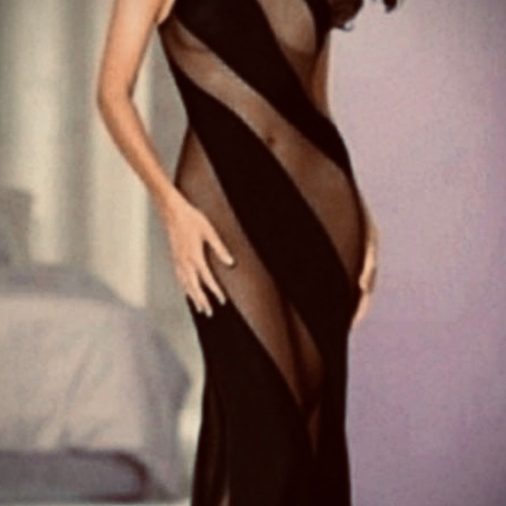 Frederick’s of Hollywood Sexy Satin Mesh Sheer Twirl Gowl L Vintage Boudoir